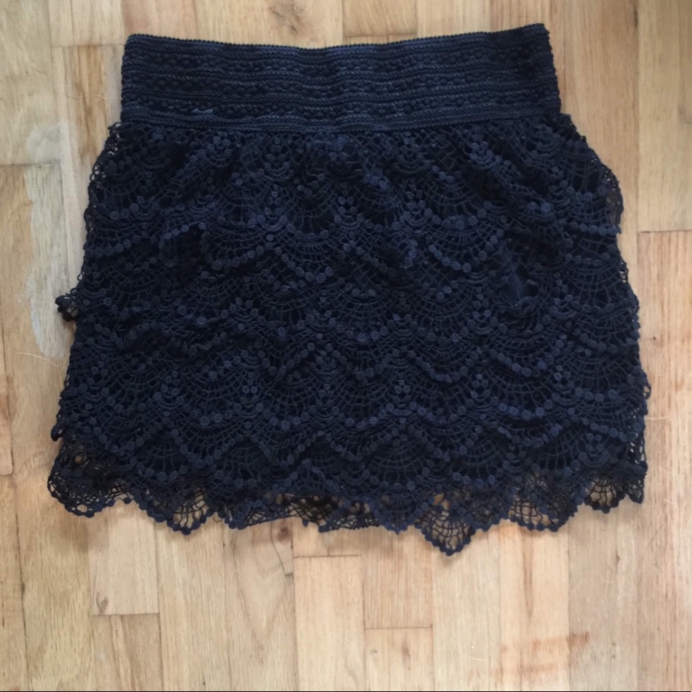 Black feathered lace skirt